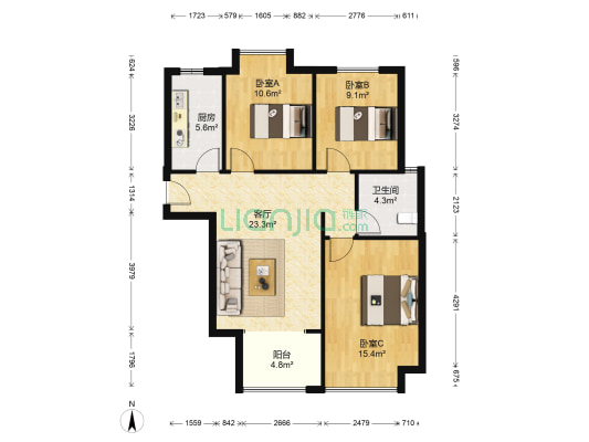 荣城南苑 3室1厅1卫 89平方