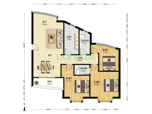 太子山公寓 3室1厅2卫 112平方