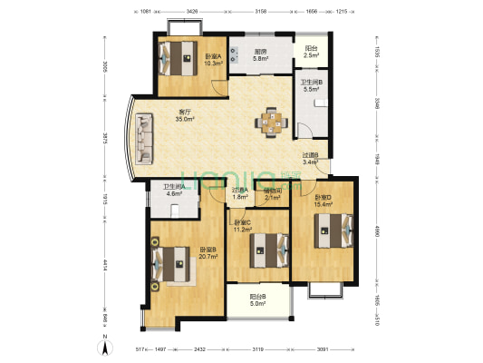 锦绣山水苑 4室1厅2卫 149平方