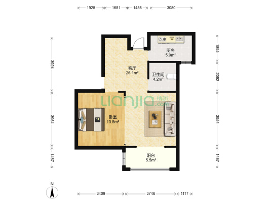 滨江御景 1室1厅1卫 93平方