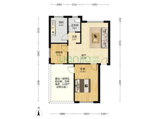 星海花园 1室1厅1卫 59平方