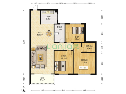 银都水岸 2室1厅1卫 117平方