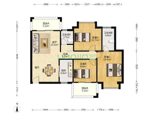崇安佳园 3室1厅2卫 105平方