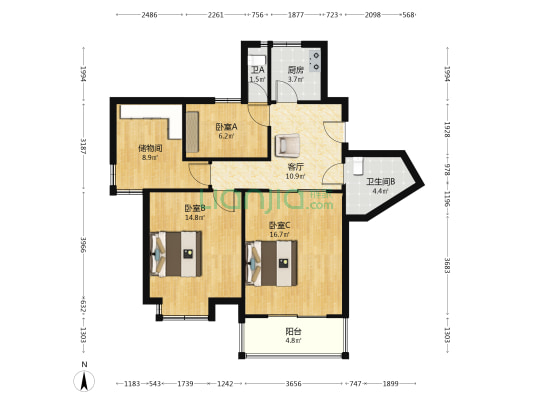 冠山小区 3室1厅2卫 101平方
