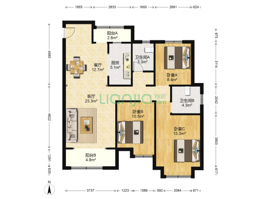 春风十里 3室2厅2卫 128平方