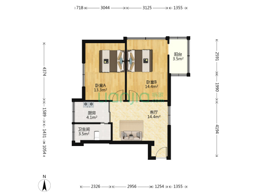 吉林社区粮校宿舍（胜利街310号） 2室1厅1卫 60平方