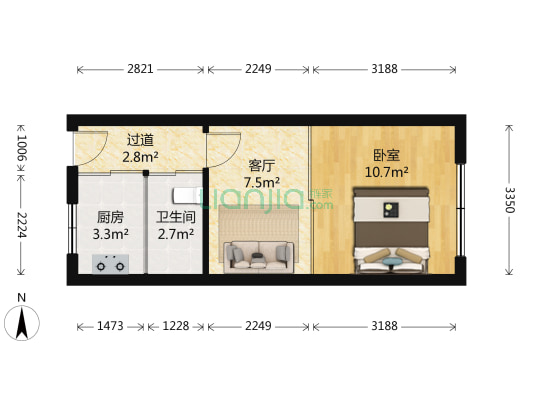 西安大路6658号 1室1厅1卫 42平方
