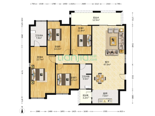 彰泰睿城 4室1厅2卫 165平方