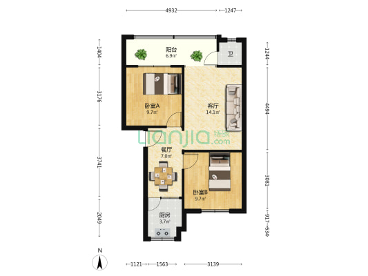 簧学路25号 2室2厅1卫 66平方