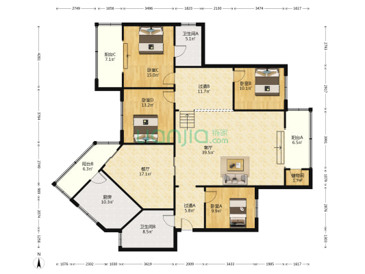 路苑小区 4室2厅2卫 187平方