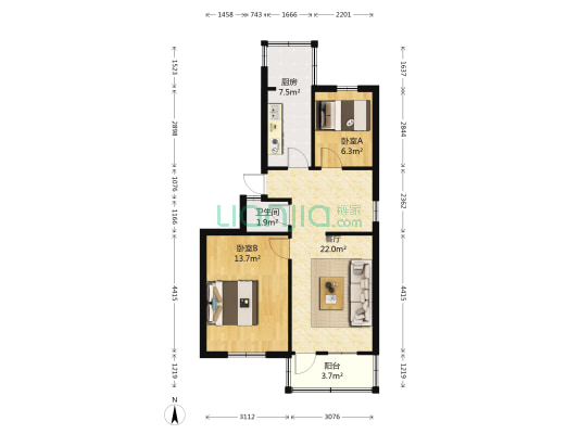 珠苑里一村 2室1厅1卫 68平方