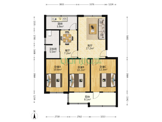 市交通局宿舍 3室2厅1卫 86平方
