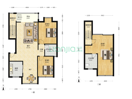 玫瑰园十五公寓 3室1厅2卫 120平方