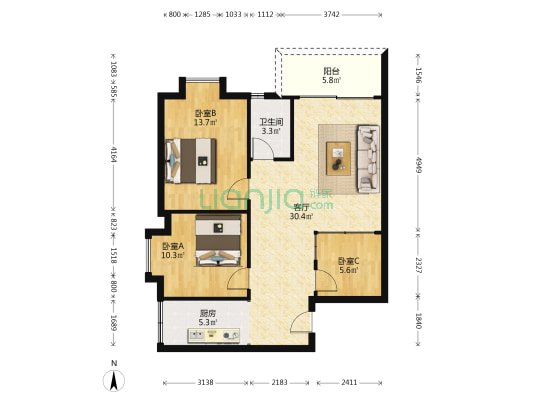 兴华商住楼 3室1厅1卫 98平方
