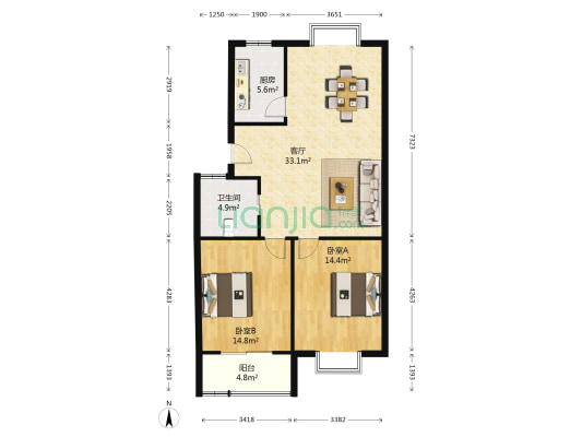 金都花园 2室1厅1卫 164平方