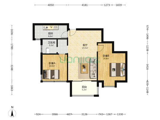 星叶欢乐城 2室1厅1卫 89平方