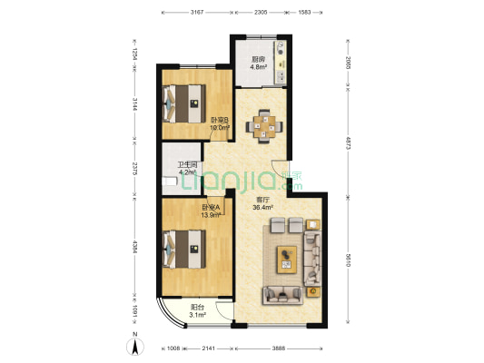 名贵山庄华彩园 2室1厅1卫 87平方