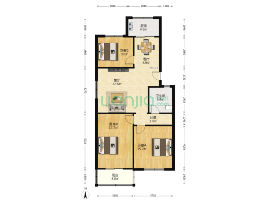 长安昌达住宅小区 3室2厅1卫 112平方