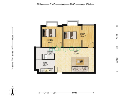 晶华美地 2室1厅1卫 81平方