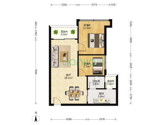 新湖丽园 2室1厅1卫 70平方