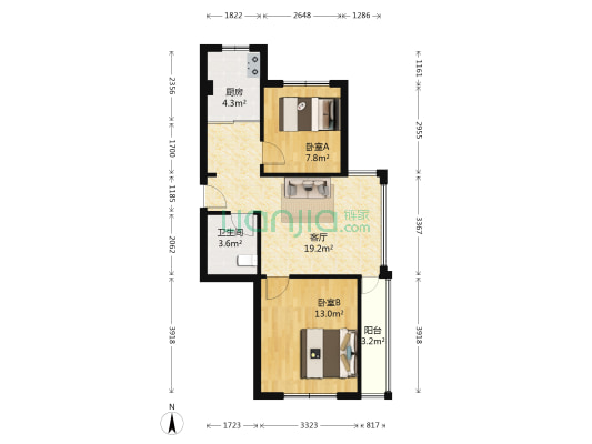 阳光书香园 2室1厅1卫 68平方