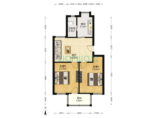 工人新村一路 2室1厅1卫 66平方