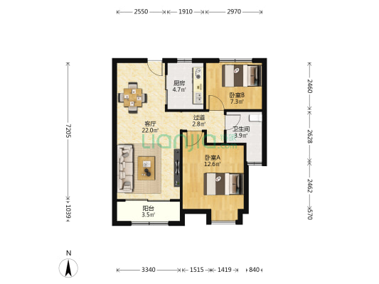 名流家园 2室1厅1卫 86平方
