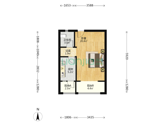 上东吉座 1室0厅1卫 50平方