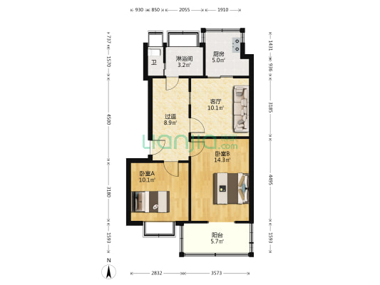 农业路32号 2室1厅2卫 64平方