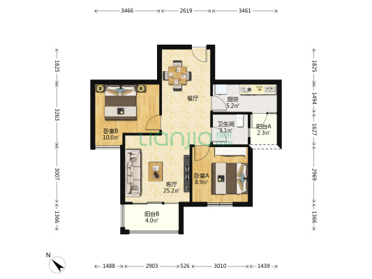 黎明新村四期A区 2室1厅1卫 73平方