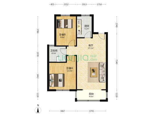 馨梅福苑南区 2室1厅1卫 99平方