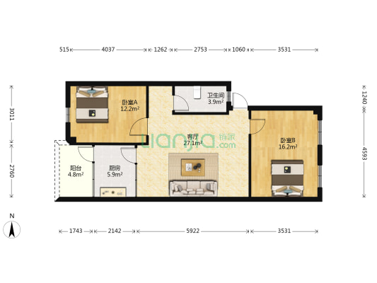 侨海楼 2室1厅1卫 82平方