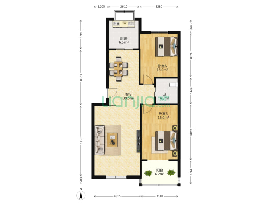 幸福时光小区 2室1厅1卫 102平方