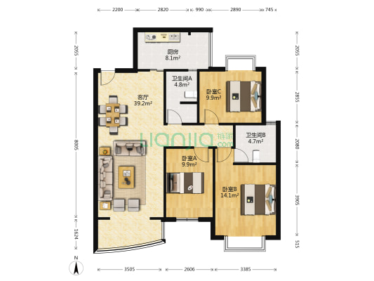 学府星竹二期 3室1厅2卫 108平方