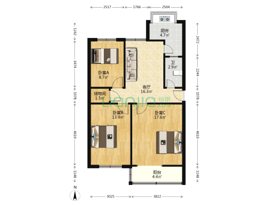 绿文小区 3室1厅1卫 83平方