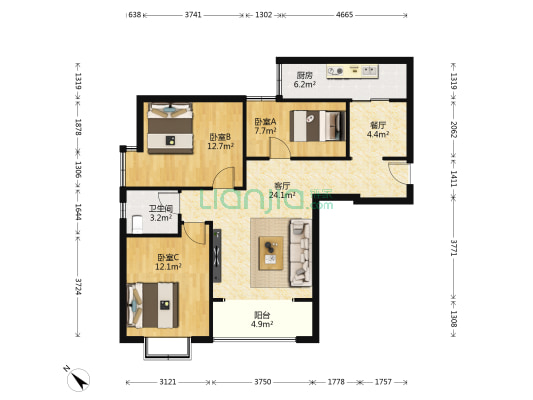 渝兴新街坊 3室2厅1卫 96平方