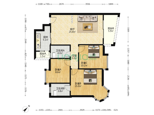 上河坊商业城 3室1厅2卫 99平方