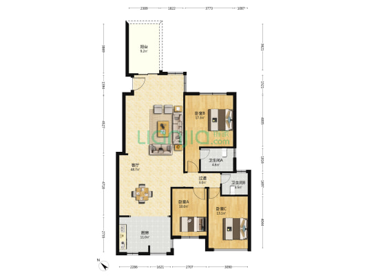 格林童话世界一期 3室1厅2卫 124平方
