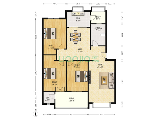 金苑小区 3室2厅2卫 162平方