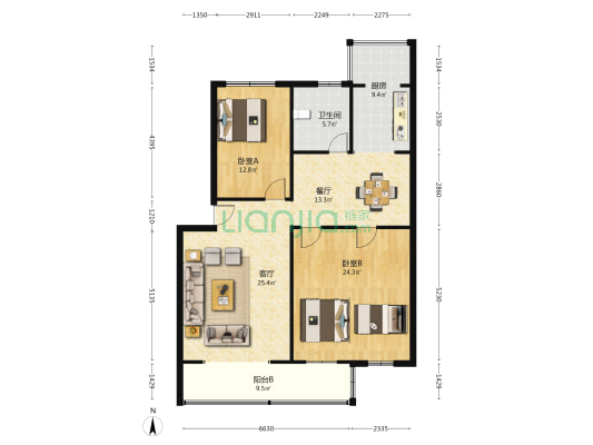 双语大三居 125平精装 南北通透  满五带小房-户型图