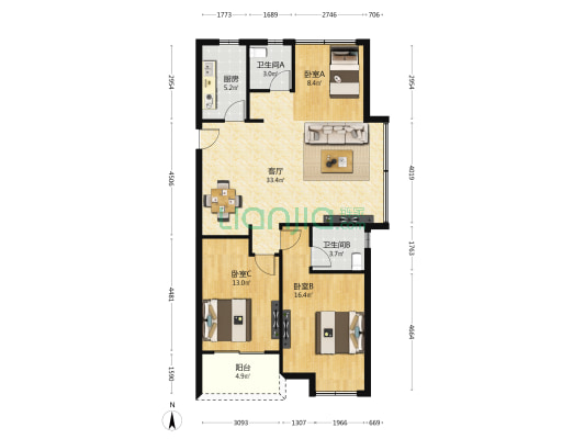 正黄泊翠里 3室1厅2卫 108平方