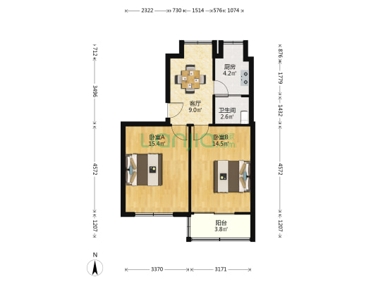 跃龙路36号 2室1厅1卫 60平方