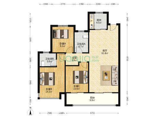 石榴·春江雲庐 3室1厅2卫 118平方