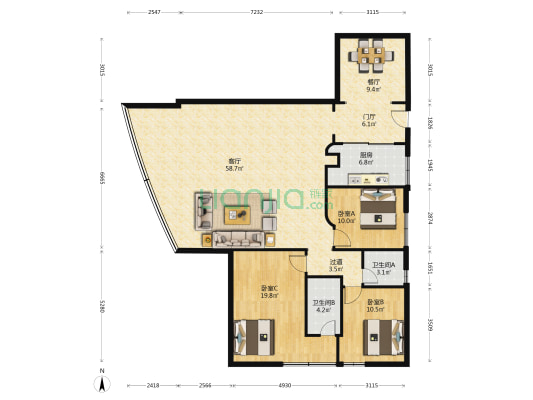 海景广场 3室2厅2卫 178平方