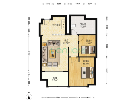 利群华邸公寓 2室1厅1卫 108平方