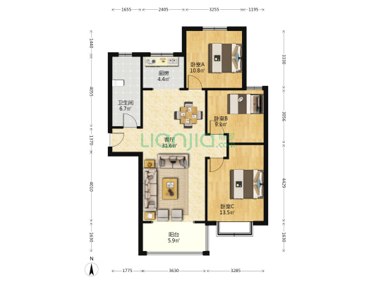 君泰花园 3室1厅1卫 120平方
