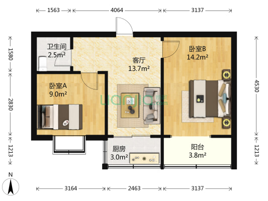 纬二十七街 2室1厅1卫 56平方