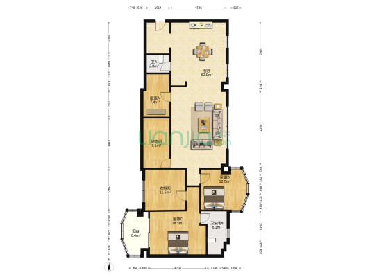 海华大厦 3室1厅2卫 170平方