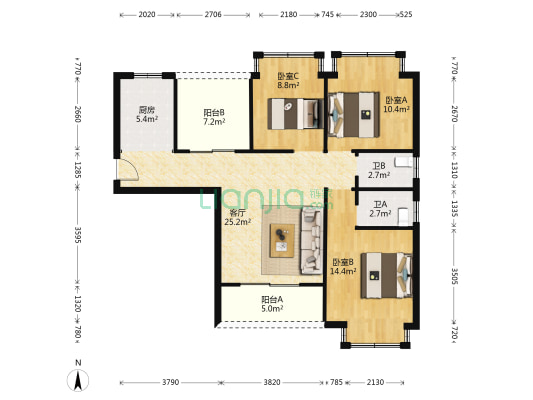 峰泽轩 3室1厅2卫 99平方