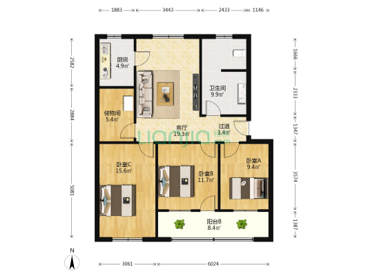 定中街保险公司家属院 3室1厅1卫 106平方